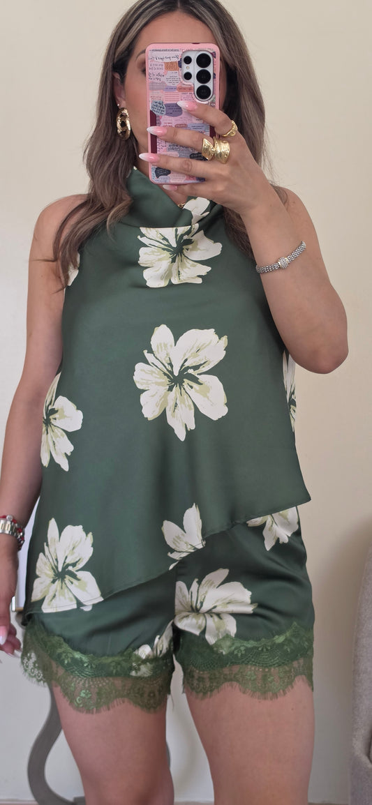 Evergreen Bloom Satin Set
