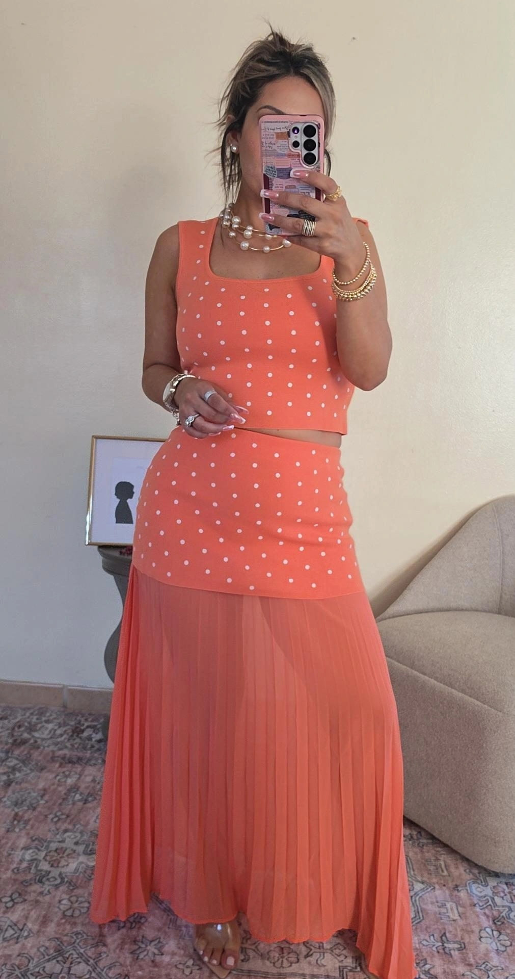 CORAL CHARM PLEATED SKIRT SET